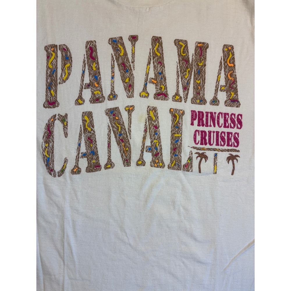 Vintage Large Men's Princess Cruises Panama Canal T-Shirt White Single Stitch